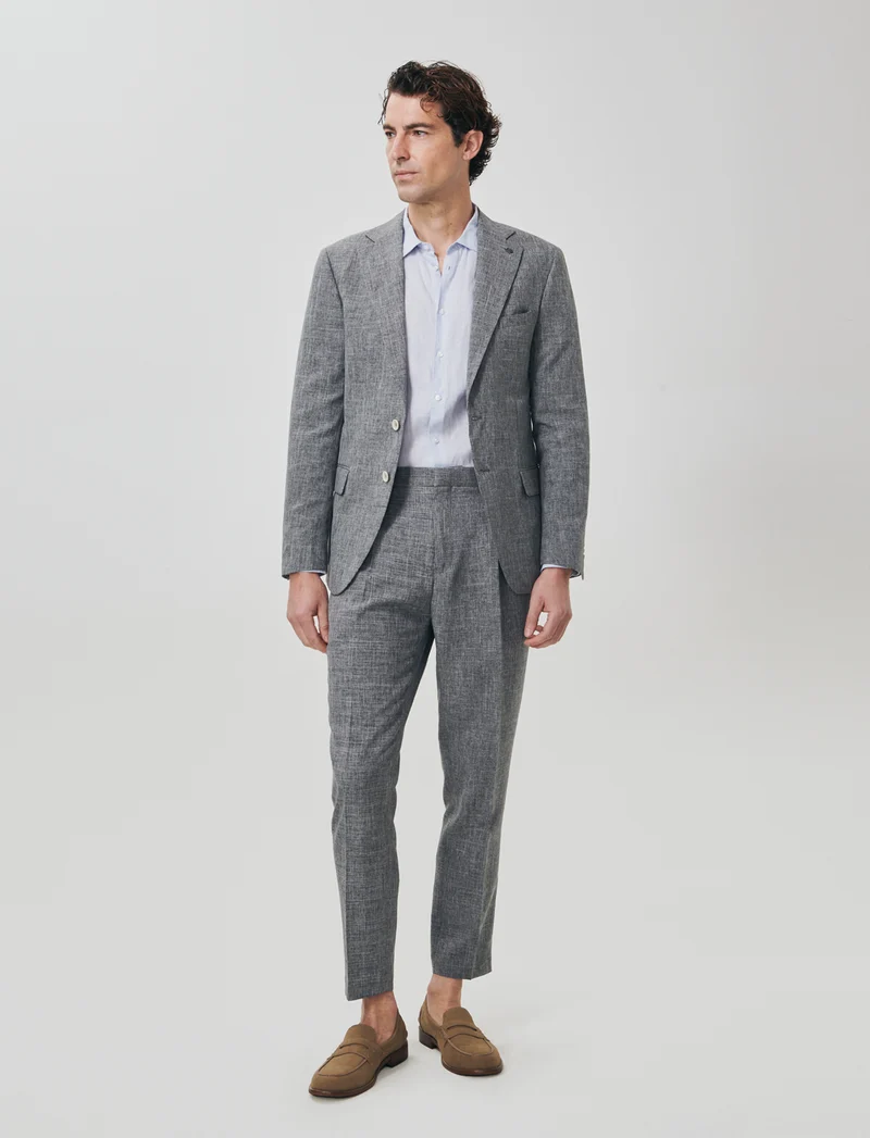 Pantaloni Formal Fit Slub Melange - Grigio mel.