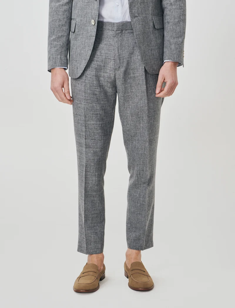Pantaloni Formal Fit Slub Melange - Grigio mel.