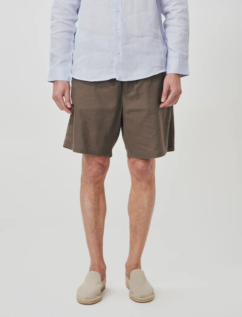 Bermuda Jogger in Misto Lino con Tasca - Grigio fango
