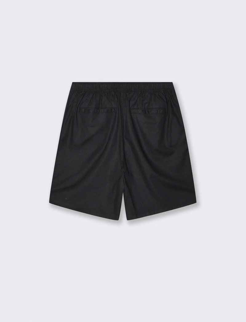 Bermuda Jogger in Misto Lino con Tasca - Nero