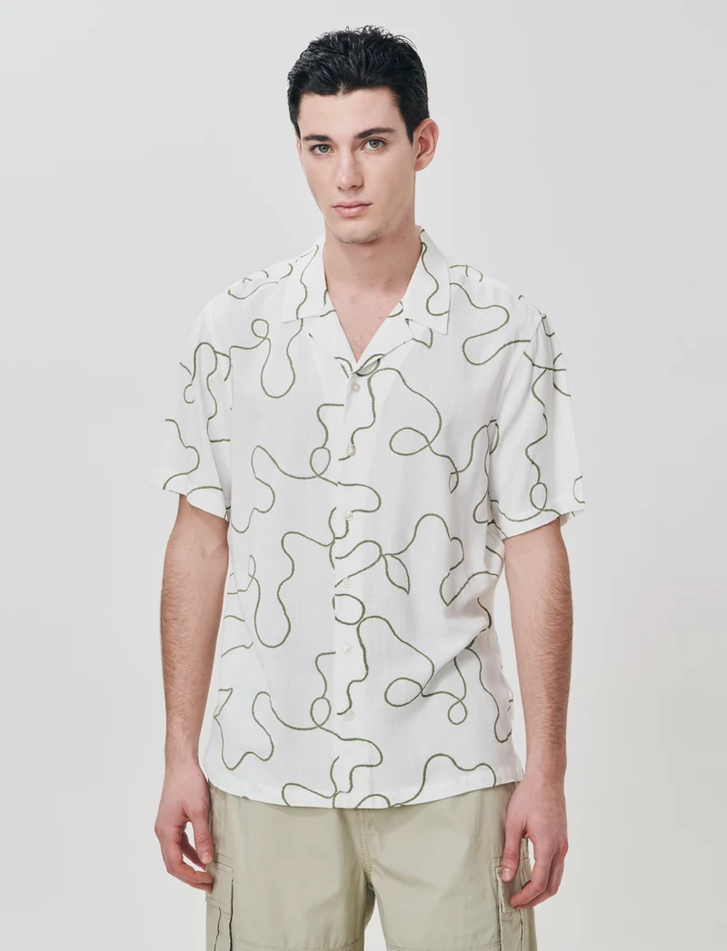 Camicia viscosa con stampa puff 3D - Bianco