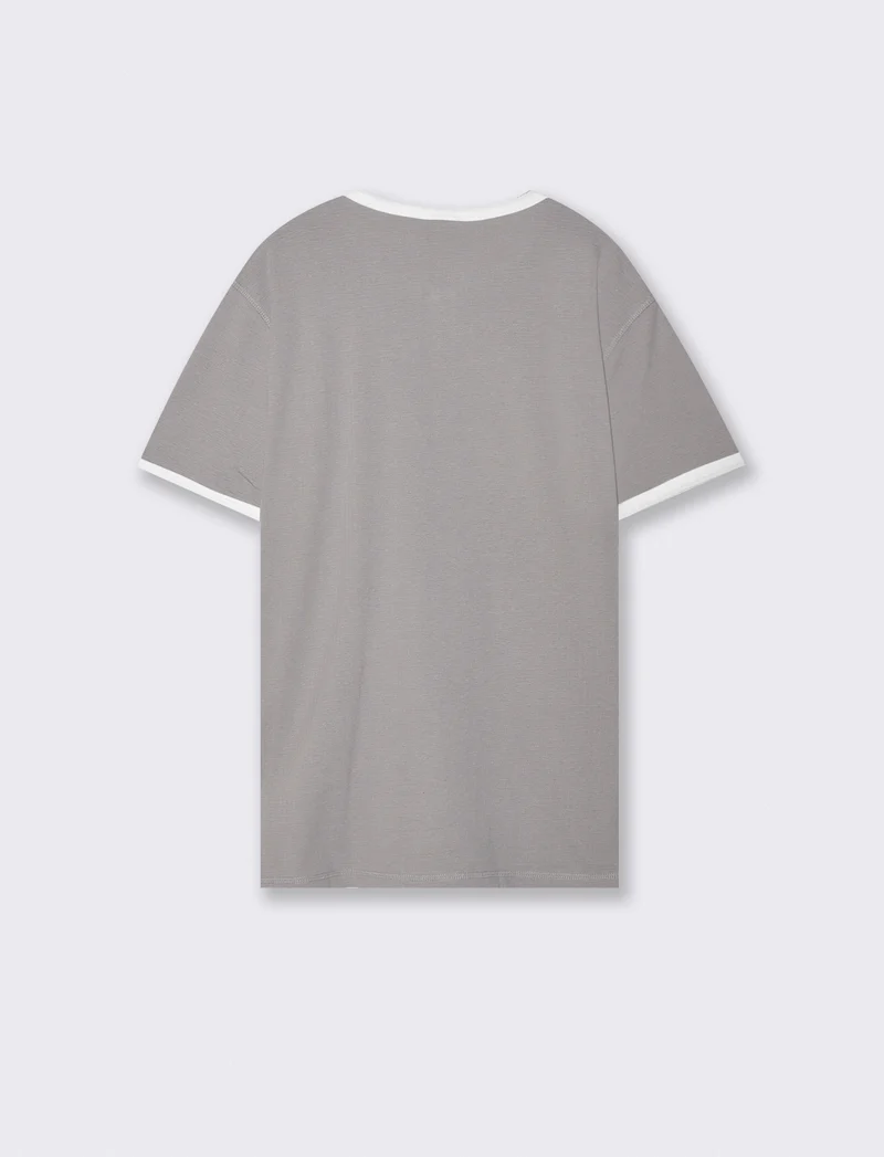 T-shirt Serafino in Tessuto Jacquard - Grigio