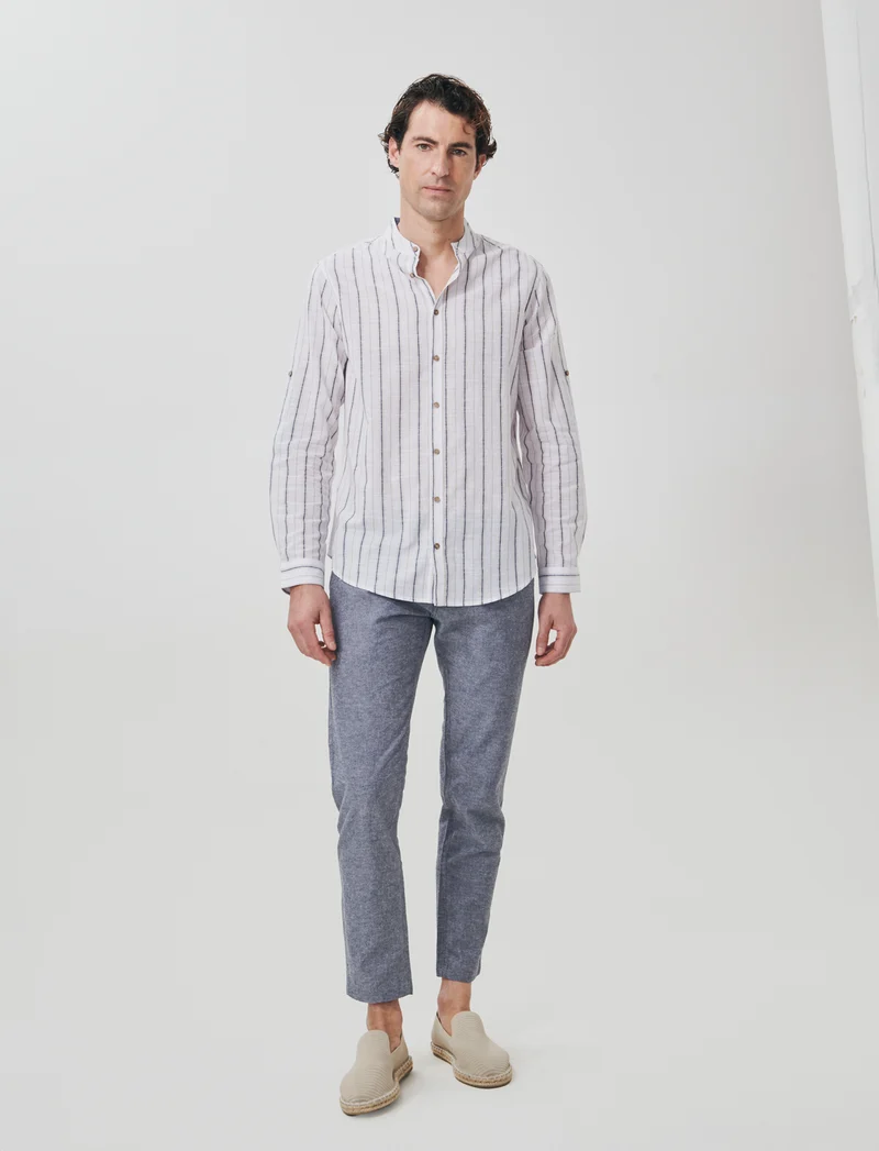 Pantaloni Chino Slim Fit in Lino - Blu