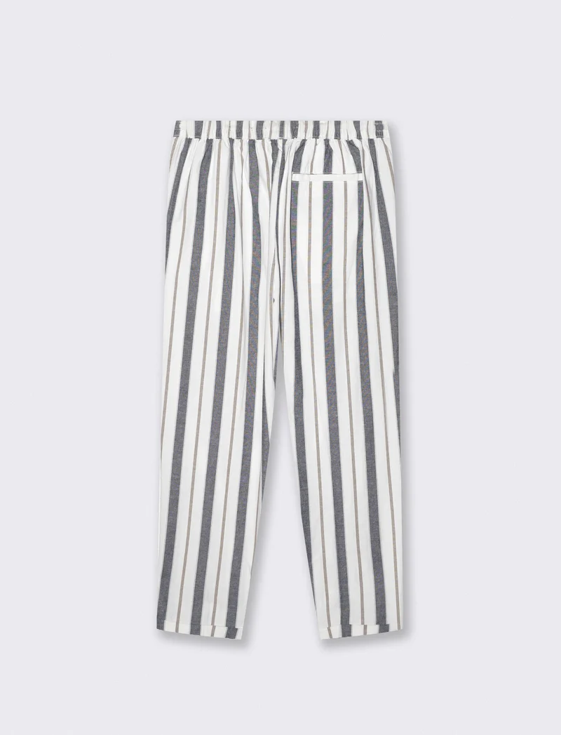 Pantaloni jogger a righe in misto lino - Blu