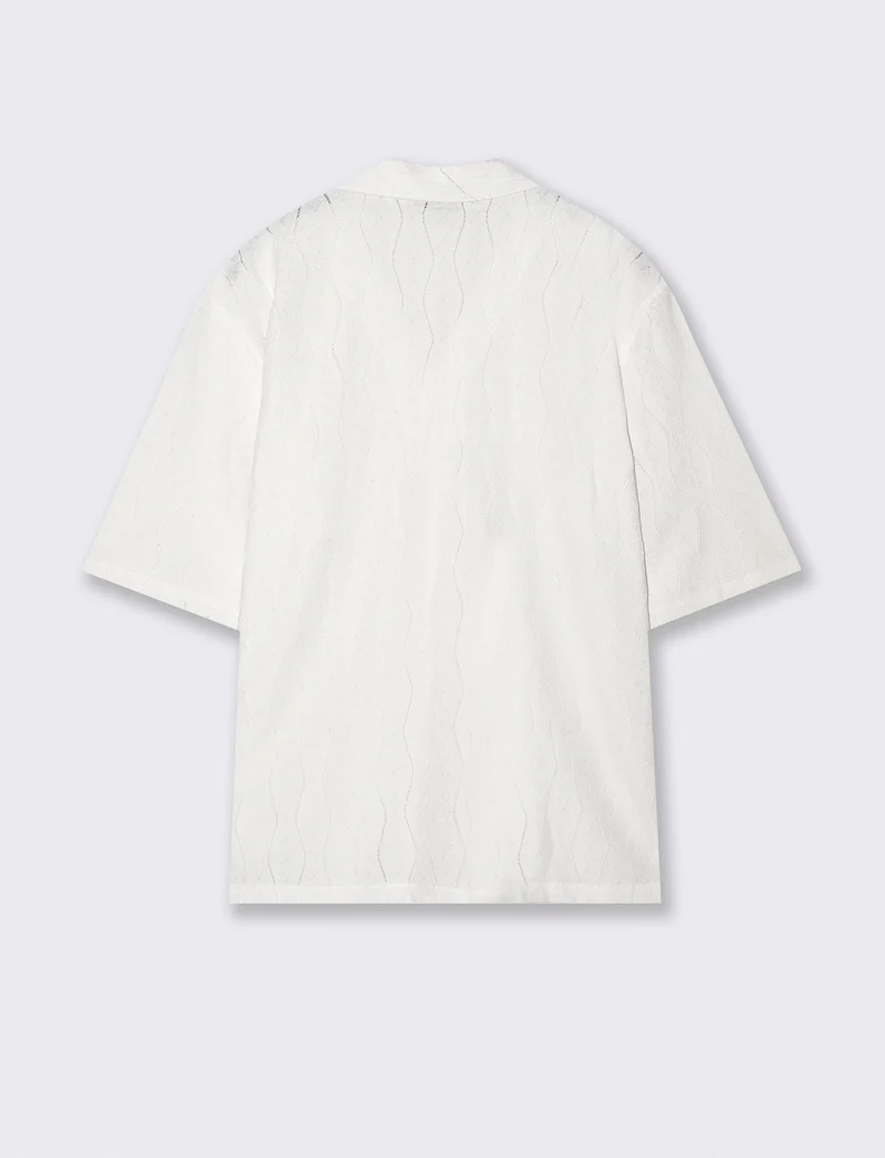 Camicia boxy fit in jacquard di cotone - Bianco