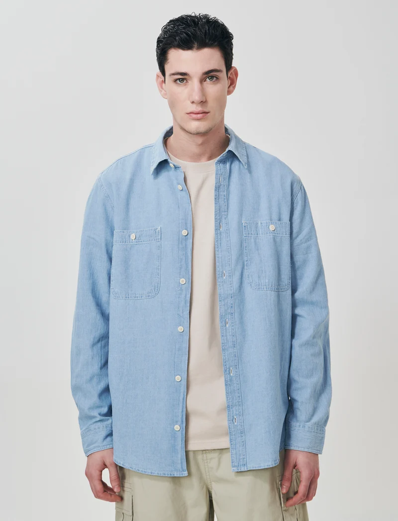 Camicia in denim leggero effetto slavato - Denim chiaro