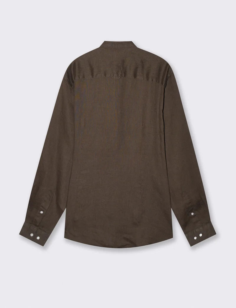 Camicia in lino leggero con collo francese - Moro