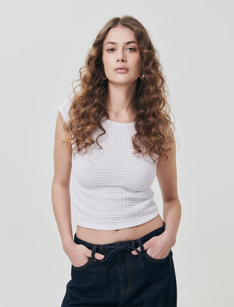 Top Smanicato Elasticizzato Slim fit - Bianco