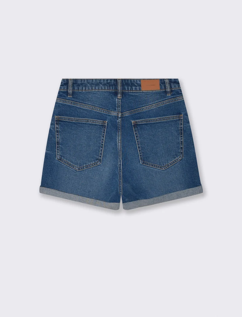 Short vita con bottoni e risvolto - DENIM SCURO