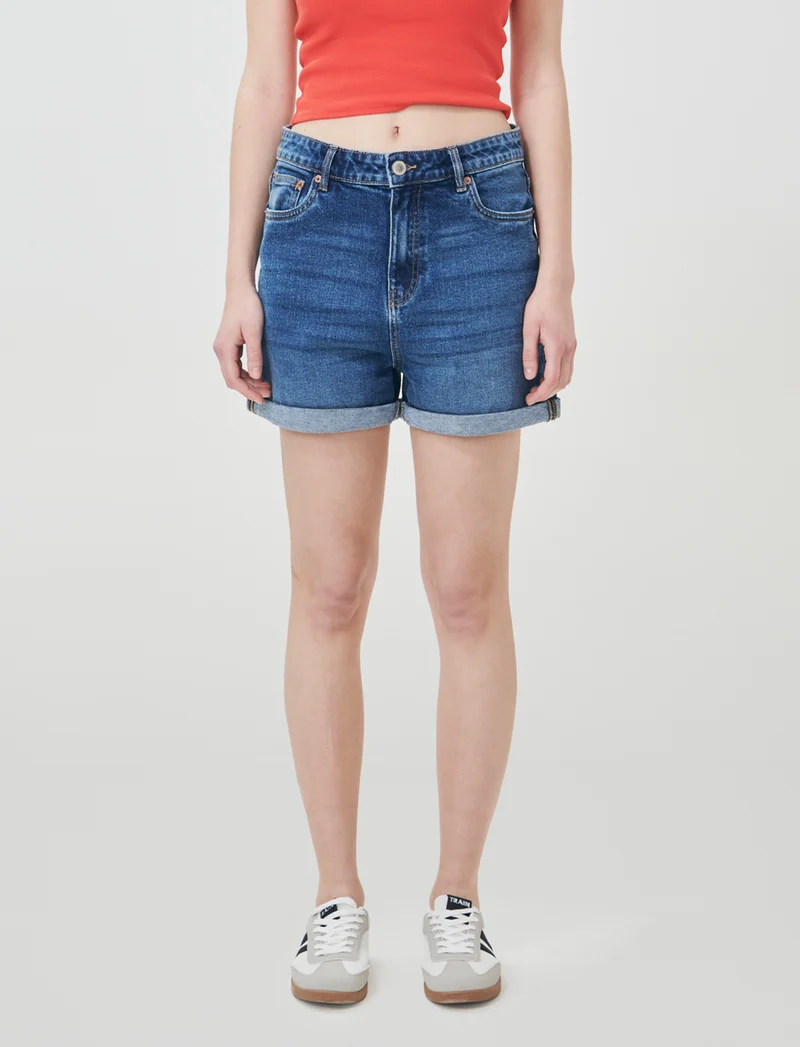 Short vita con bottoni e risvolto - DENIM SCURO