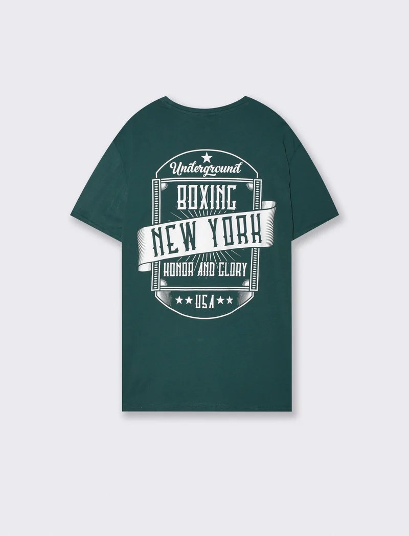 T-shirt cotone con stampa a contrasto - Verde petrolio