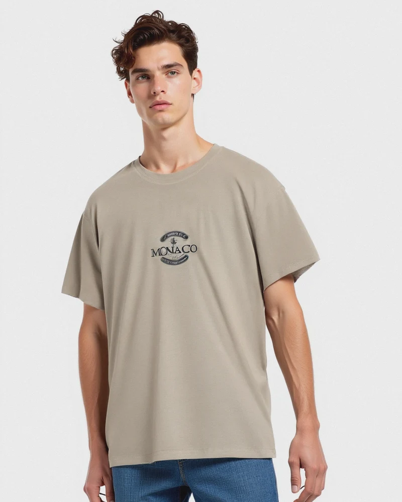 T-shirt cotone con stampa a contrasto - Grigio ghiaccio