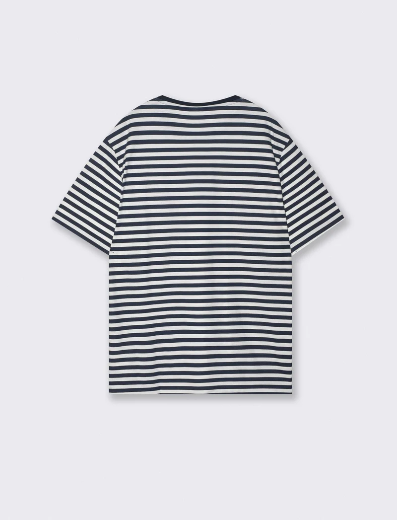 T-shirt girocollo a righe in jersey - Blu