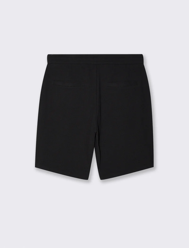 Bermuda Jacquard Effetto Juta con Vita Jogger - Nero
