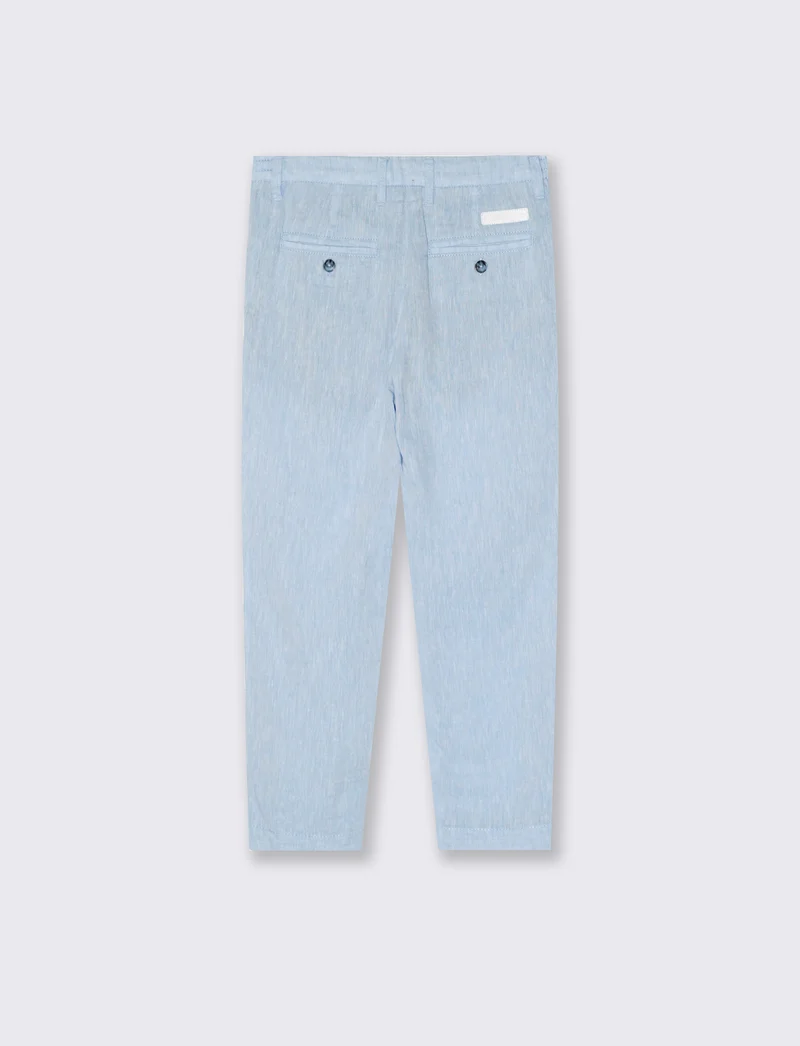 Pantaloni in lino con elastico e lacci - Celeste