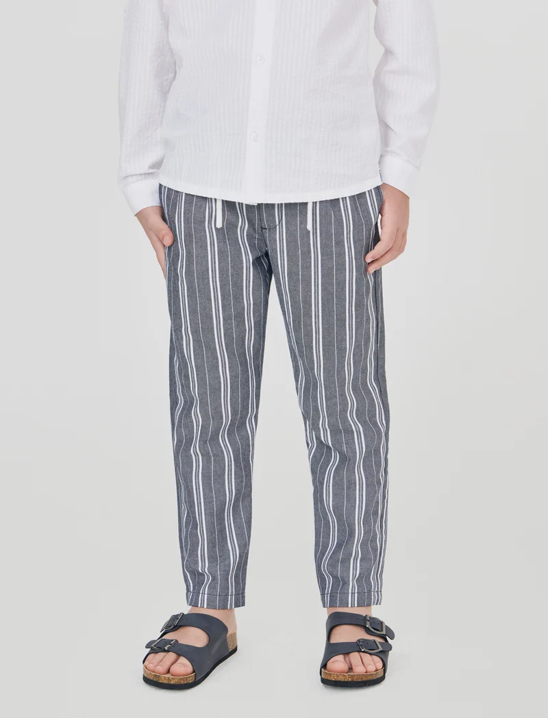 Pantaloni jogger rigati in cotone e lino - Righe