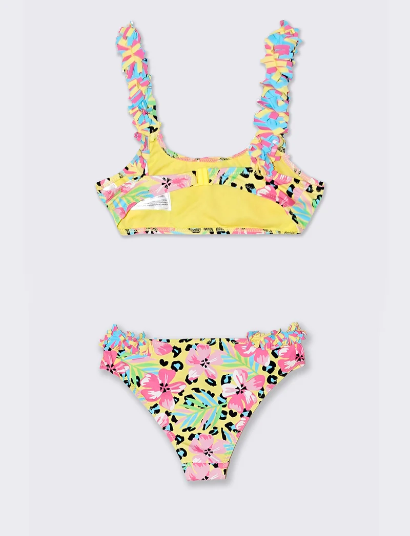 Costume due pezzi con frange colorate - Giallo
