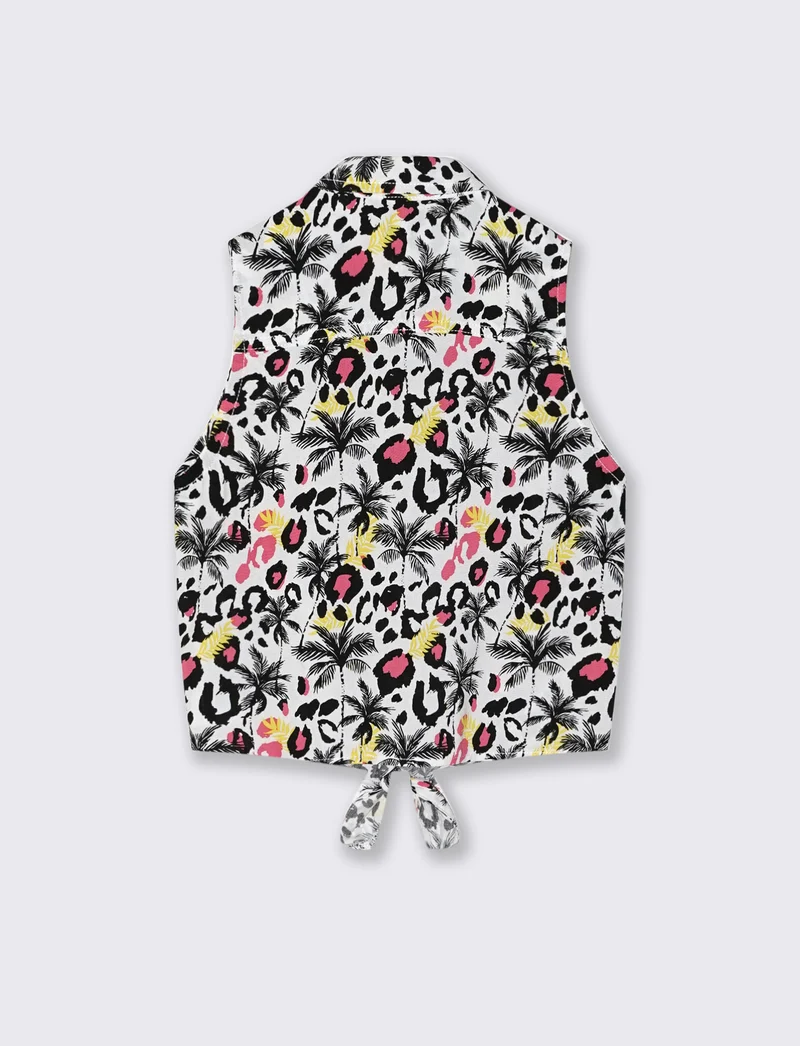 Camicia estiva bambina con fiocco e stampa - Bianco