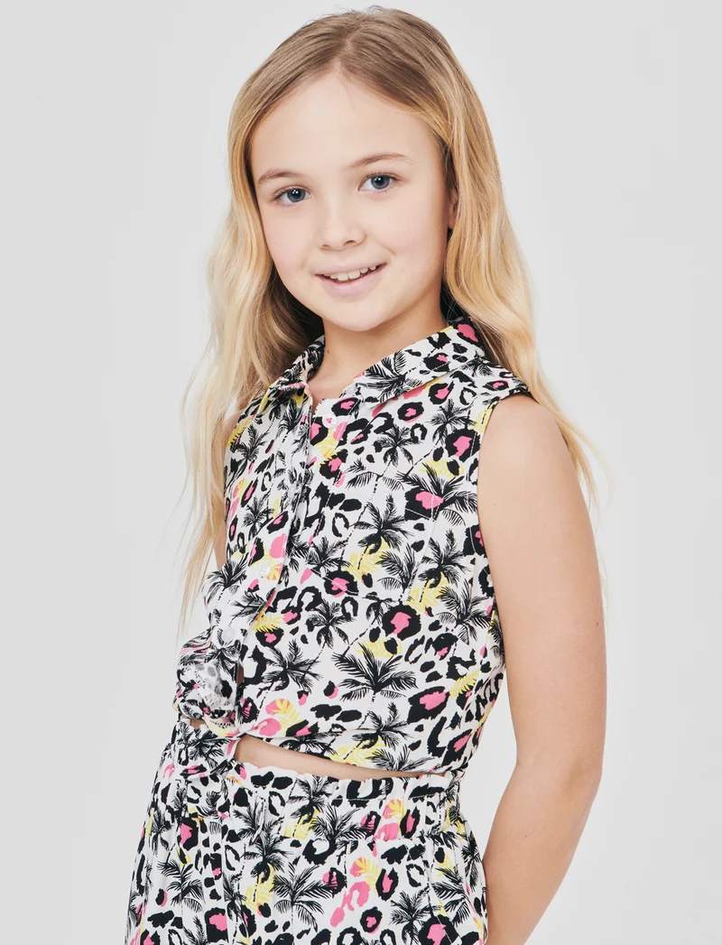 Camicia estiva bambina con fiocco e stampa - Bianco