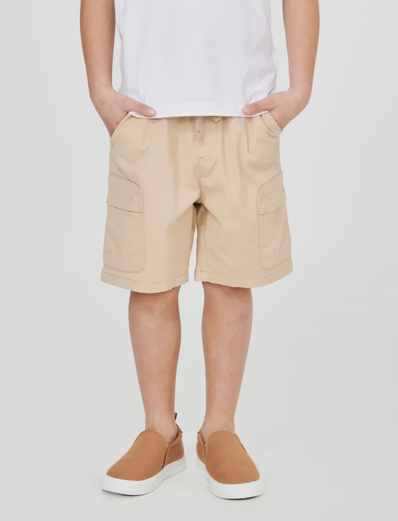 Bermuda cargo in cotone tinta unita - Beige