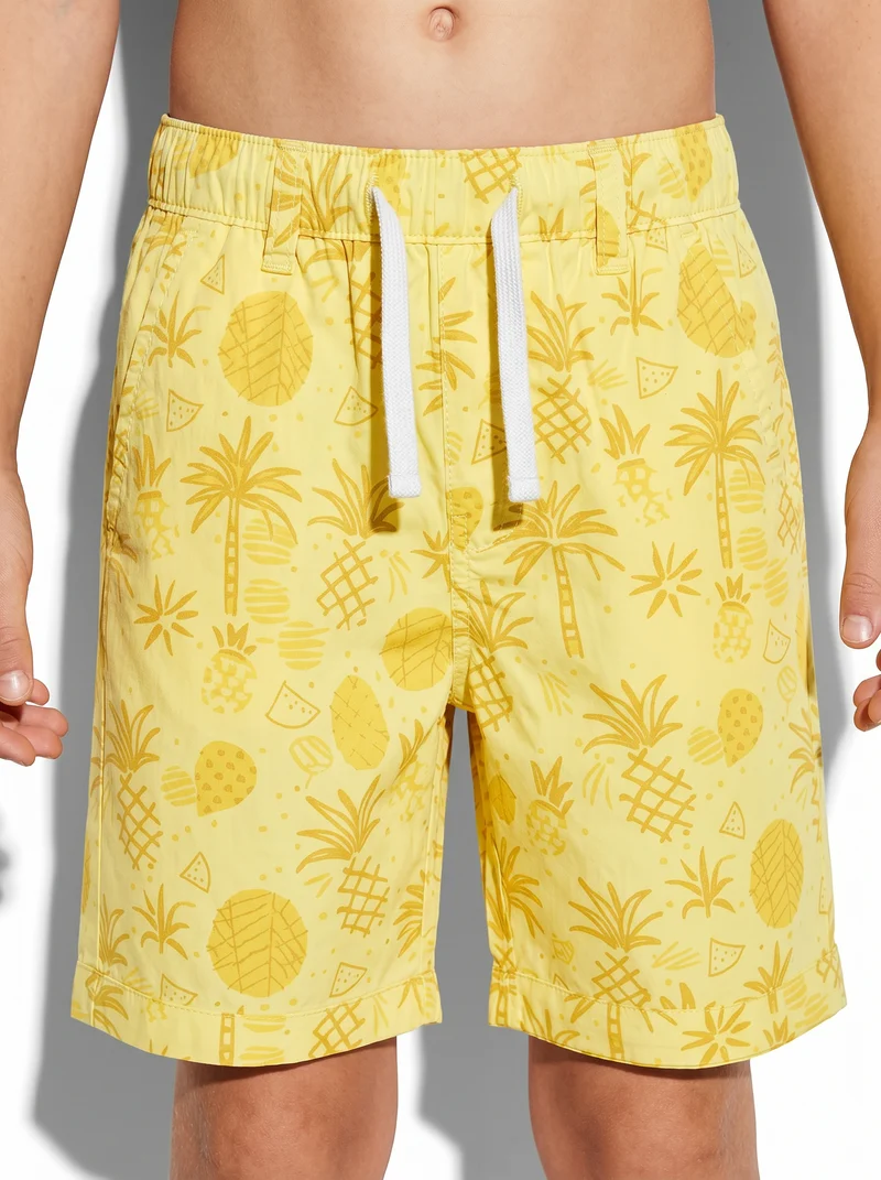 Short in cotone stampato con lacci - Giallo