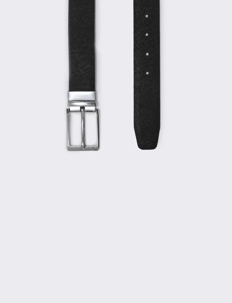 Cintura double face con passante in metallo - Nero