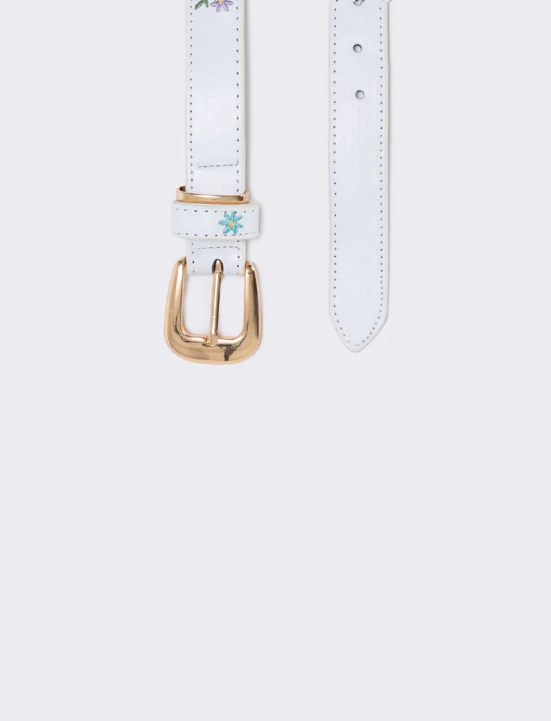Cintura ricamata con fiorellini eleganti - Bianco