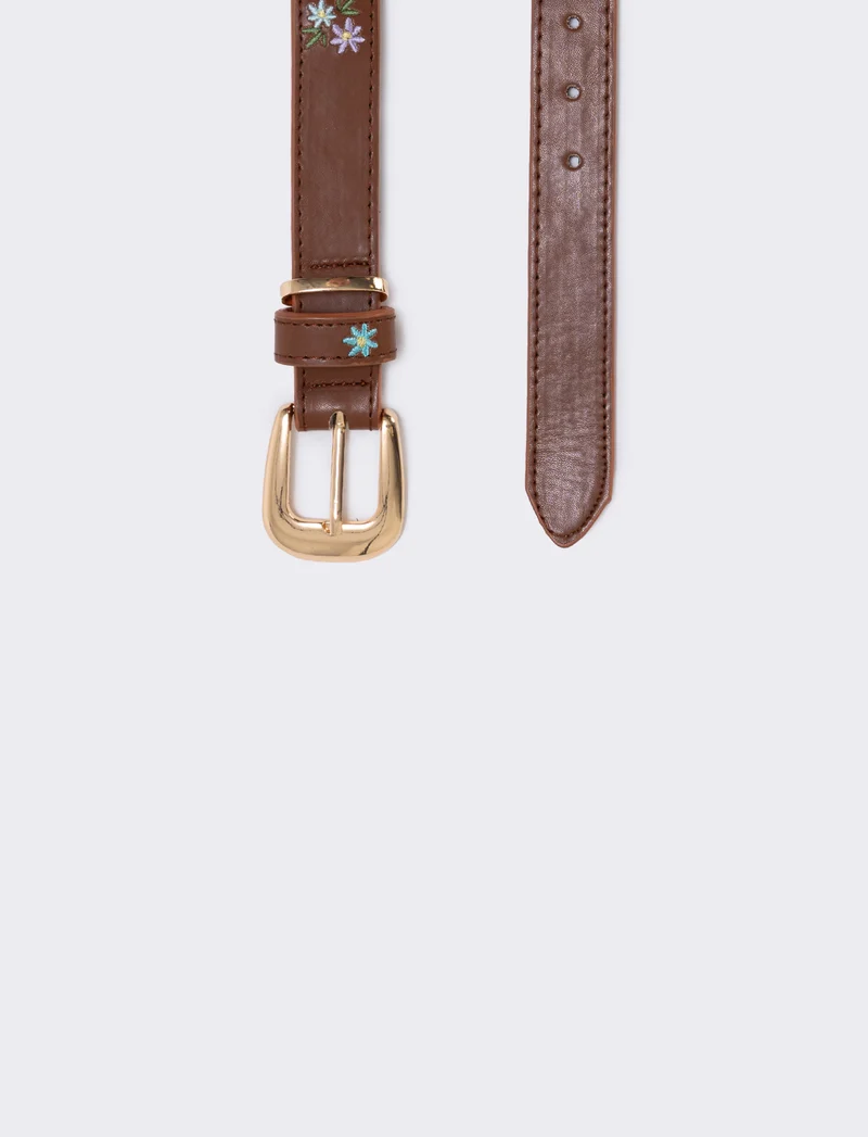 Cintura ricamata con fiorellini eleganti - Marrone