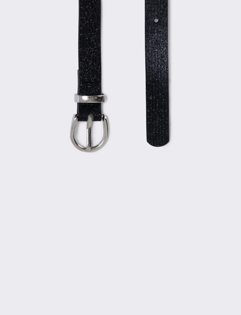 Cintura lurex con passante in metallo - Nero