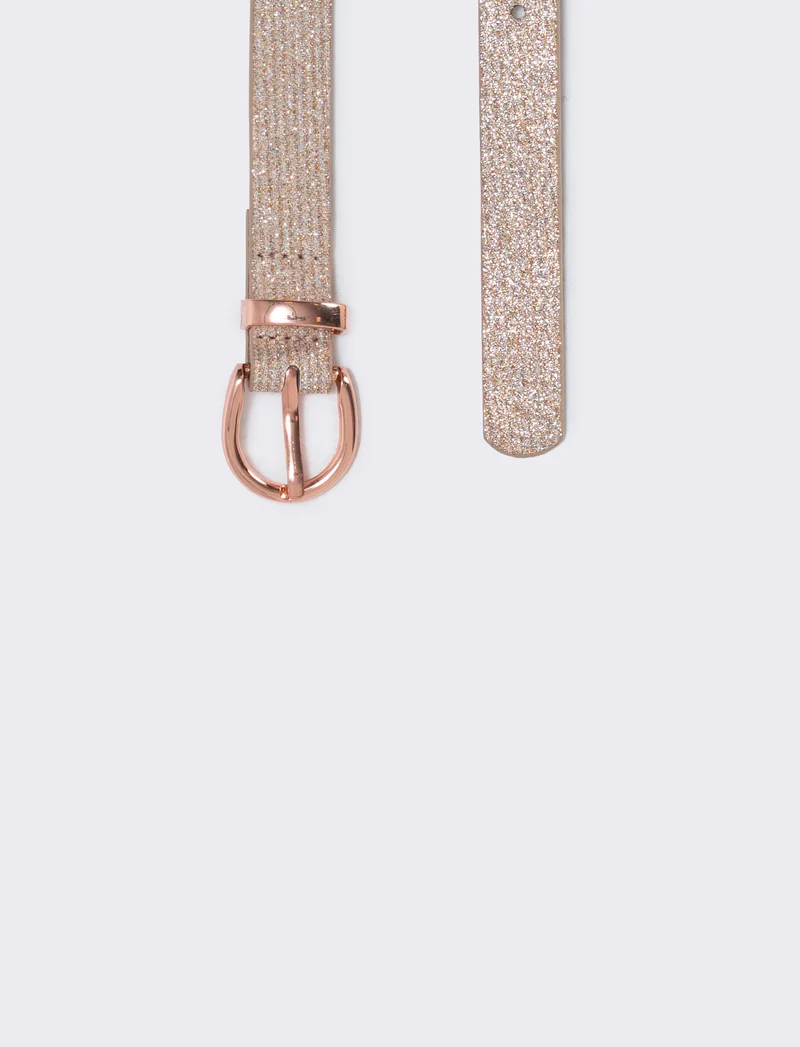 Cintura lurex con passante in metallo - Oro rosa