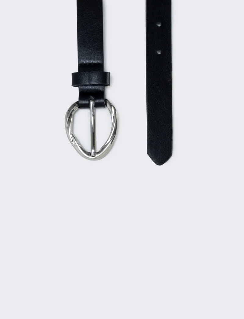 Cintura basic con fibbia intrecciata - Nero-argento