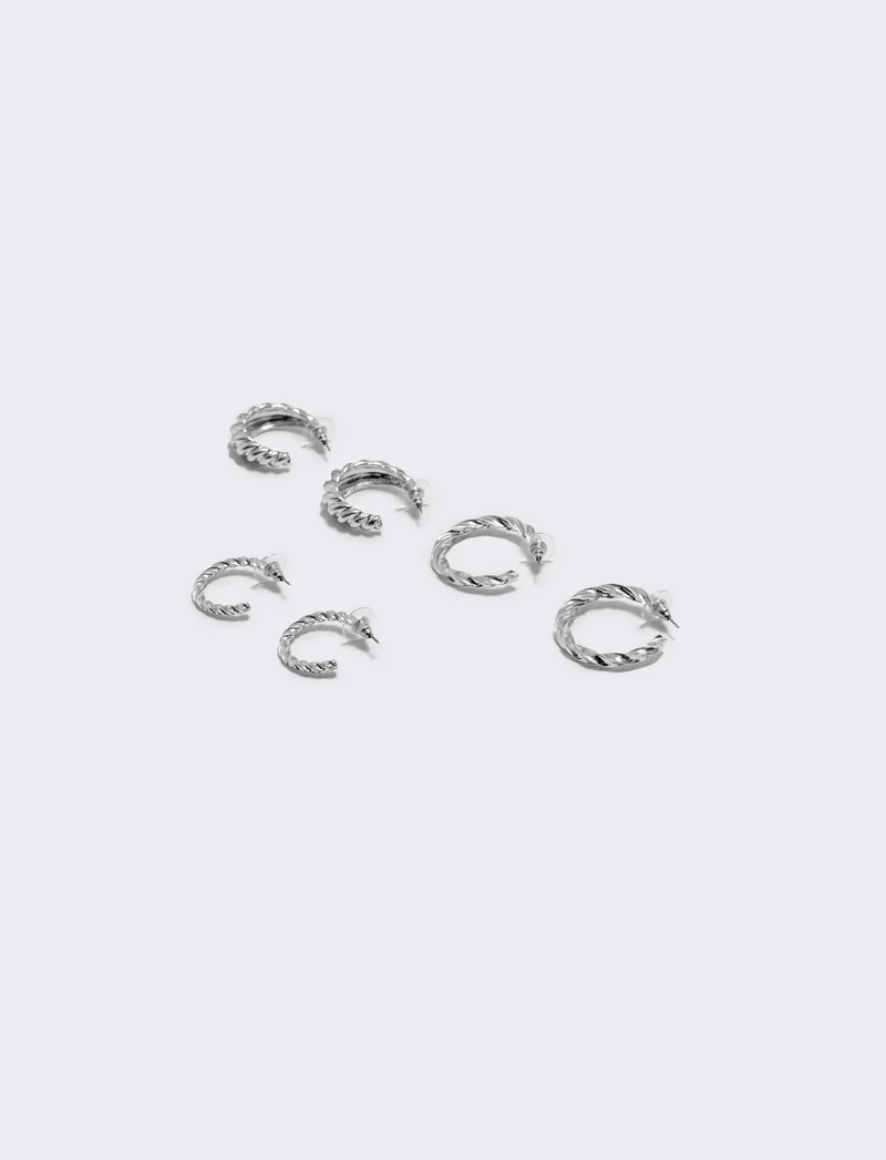 Orecchini torciglioni: 3 paia eleganti - Argento
