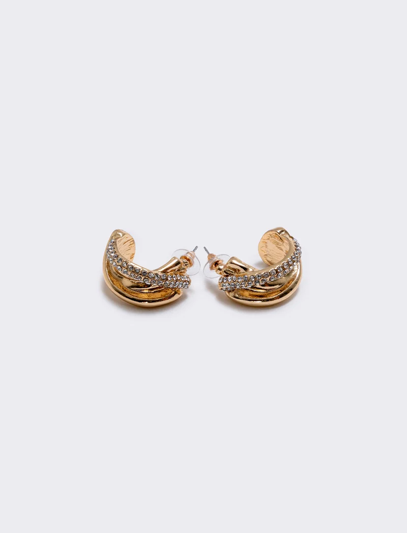 Orecchini cerchi intrecciati con strass - Oro