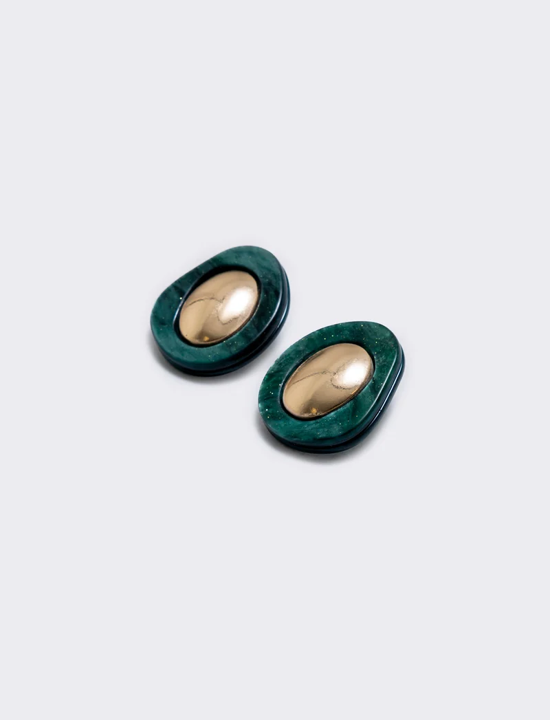 Orecchini bottone con clip - Verde