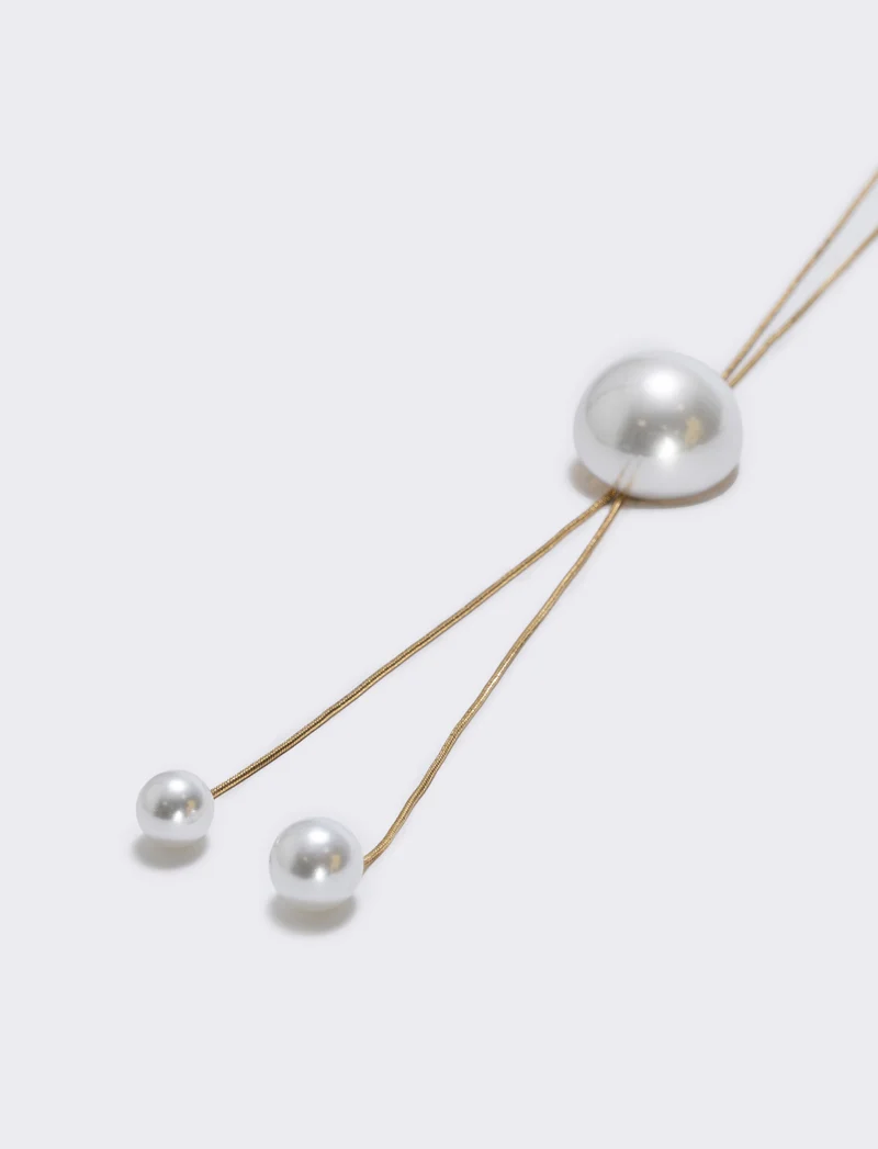Collana saliscendi con mezza perla elegante - Argento
