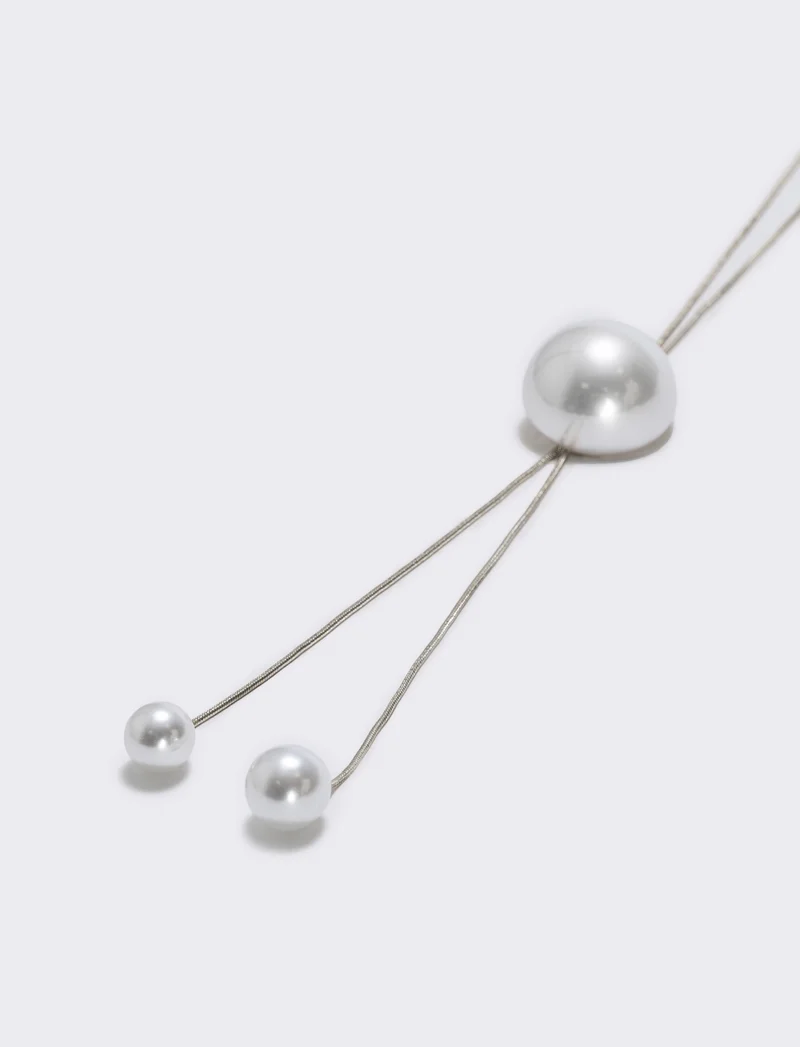 Collana saliscendi con mezza perla elegante - Argento