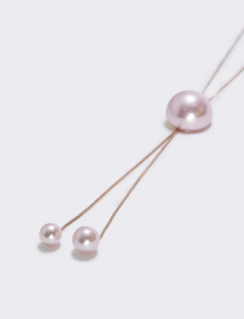 Collana saliscendi con mezza perla elegante - Oro rosa