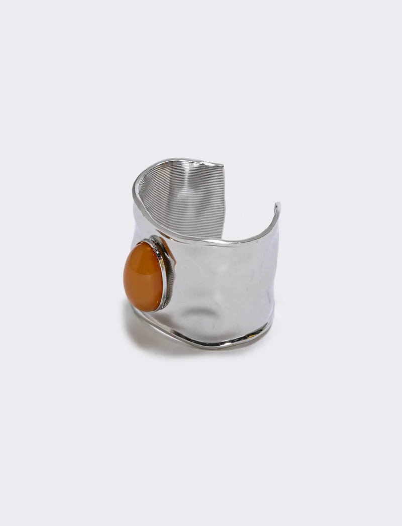 Bracciale rigido largo con grande pietra - Marrone