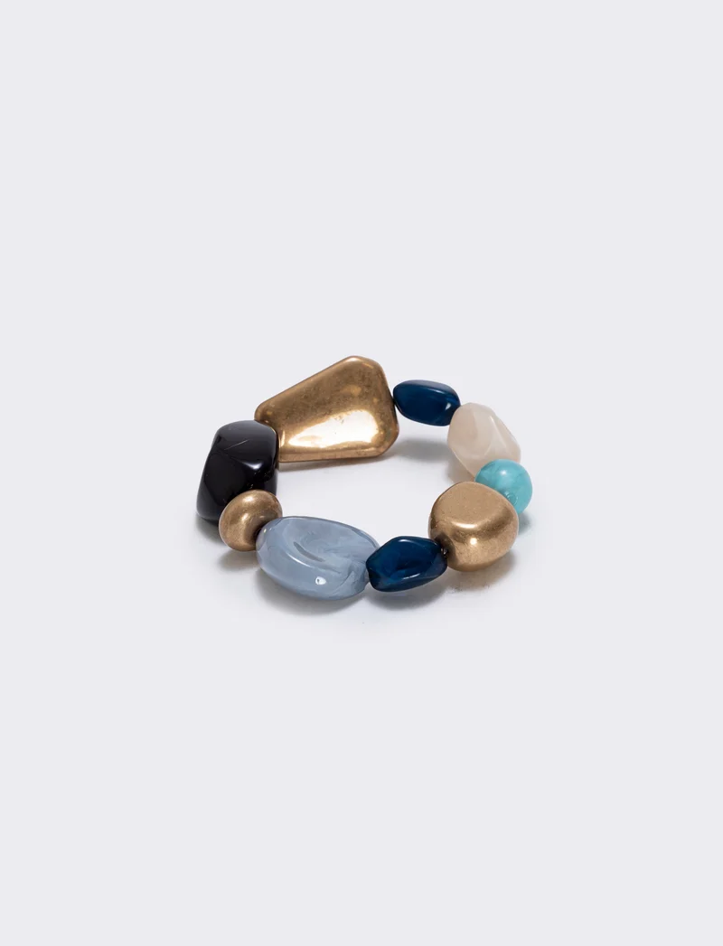 Bracciale elastico con pietre varie forme - Blu