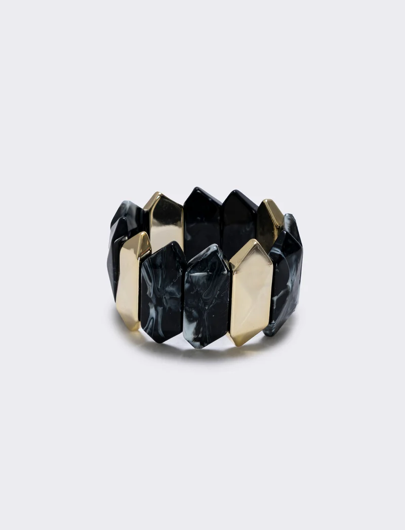 Bracciale elastico con pietre schiacciate - Nero