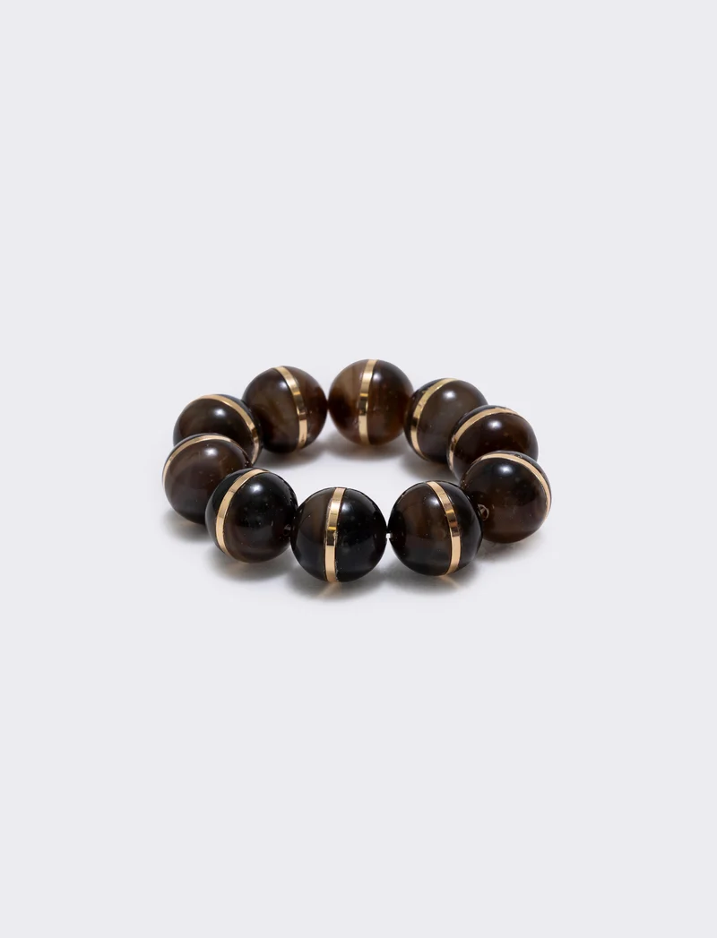 Bracciale elastico con sfere in pietra - Marrone