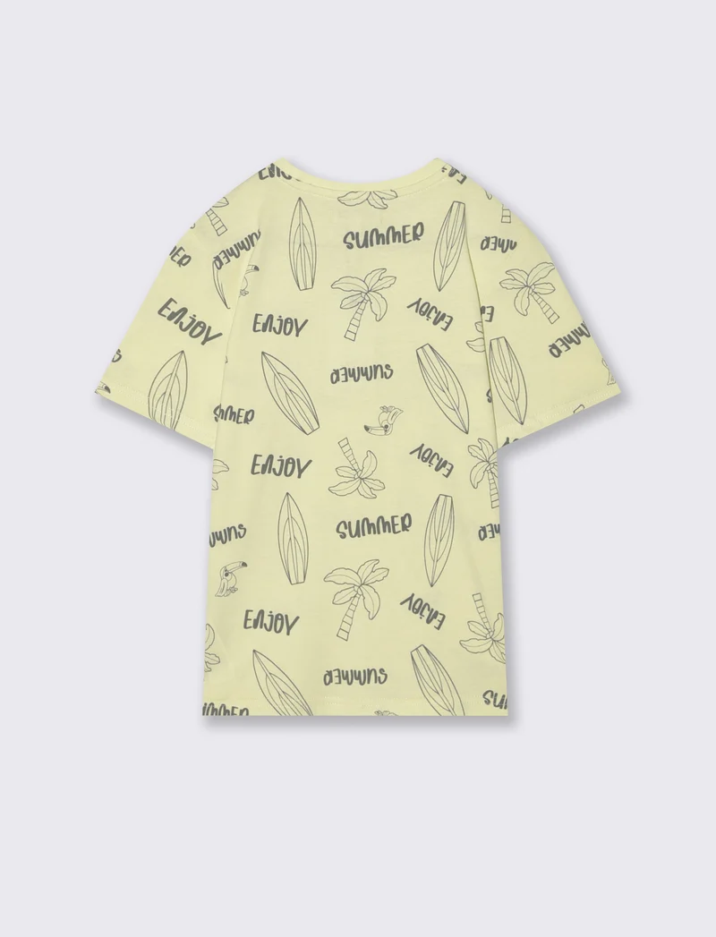T-shirt in cotone con stampe beach - Giallo