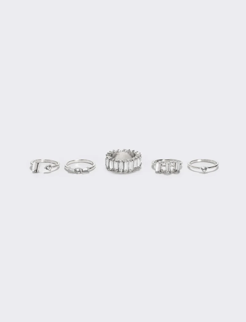 Card 5 anelli con strass - Argento