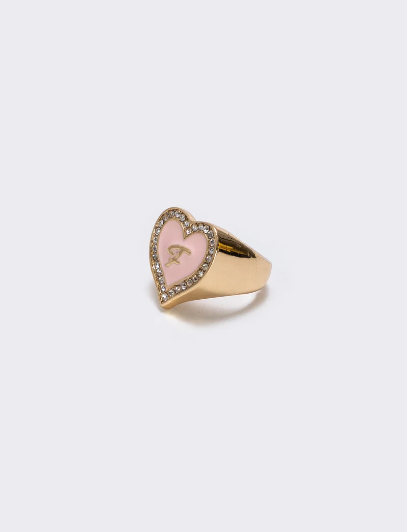 Anello cuore smaltato con strass - var 3