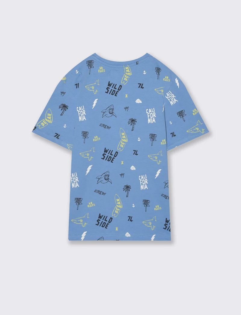 T-shirt fantasia mezza manica per il mare - Azzurro