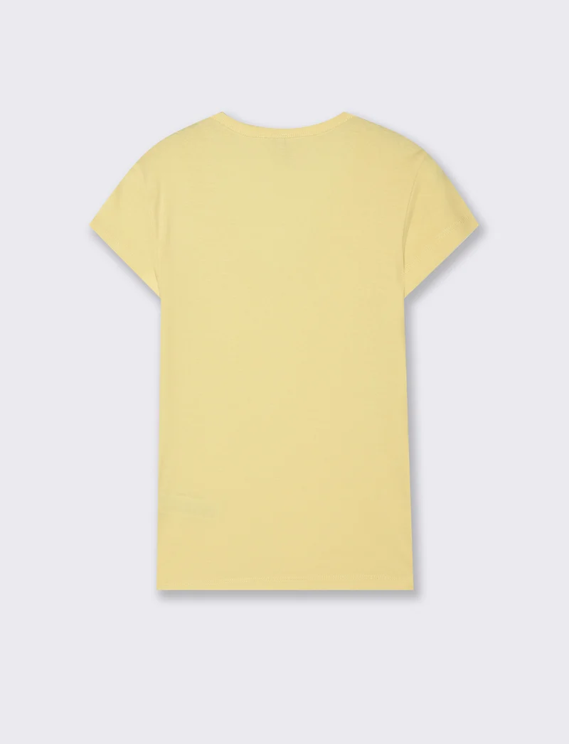 T-shirt basic a costine con scollo a V - Giallo