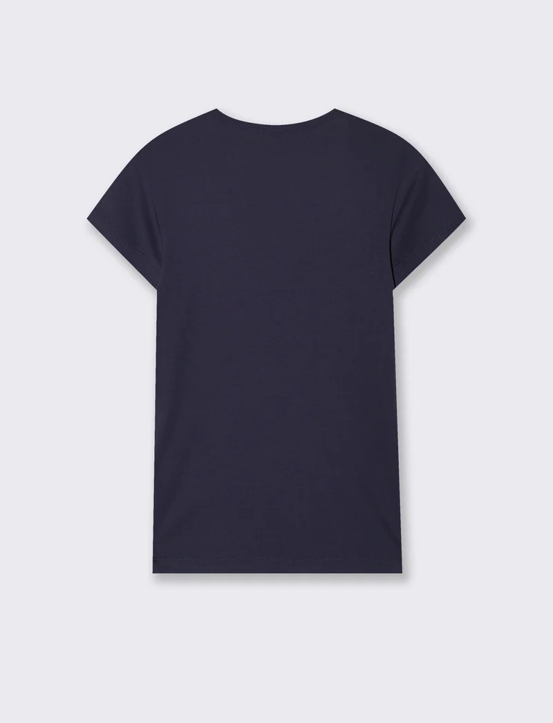 T-shirt basic a costine con scollo a V - Blu