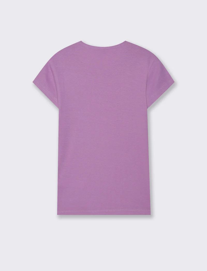 T-Shirt Cotone Manica Corto Girocollo - Viola malva