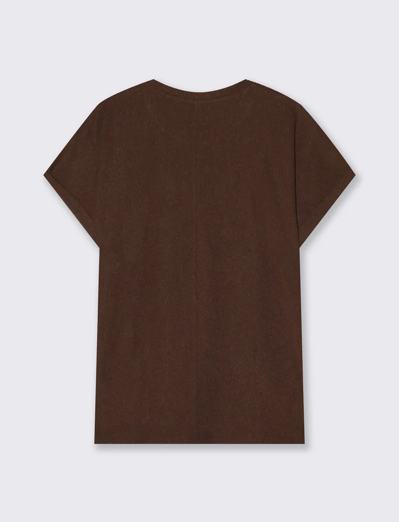 T-Shirt Basica Manica Corto con Spacchetti - Marrone cioccolato