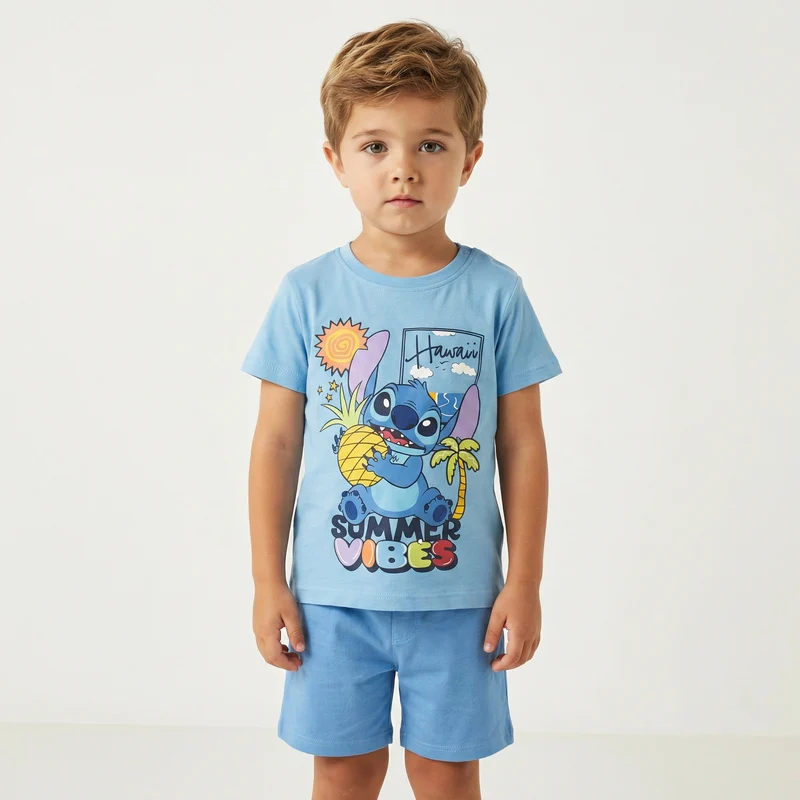 Completo Stitch maglietta e bermuda corto - Azzurro